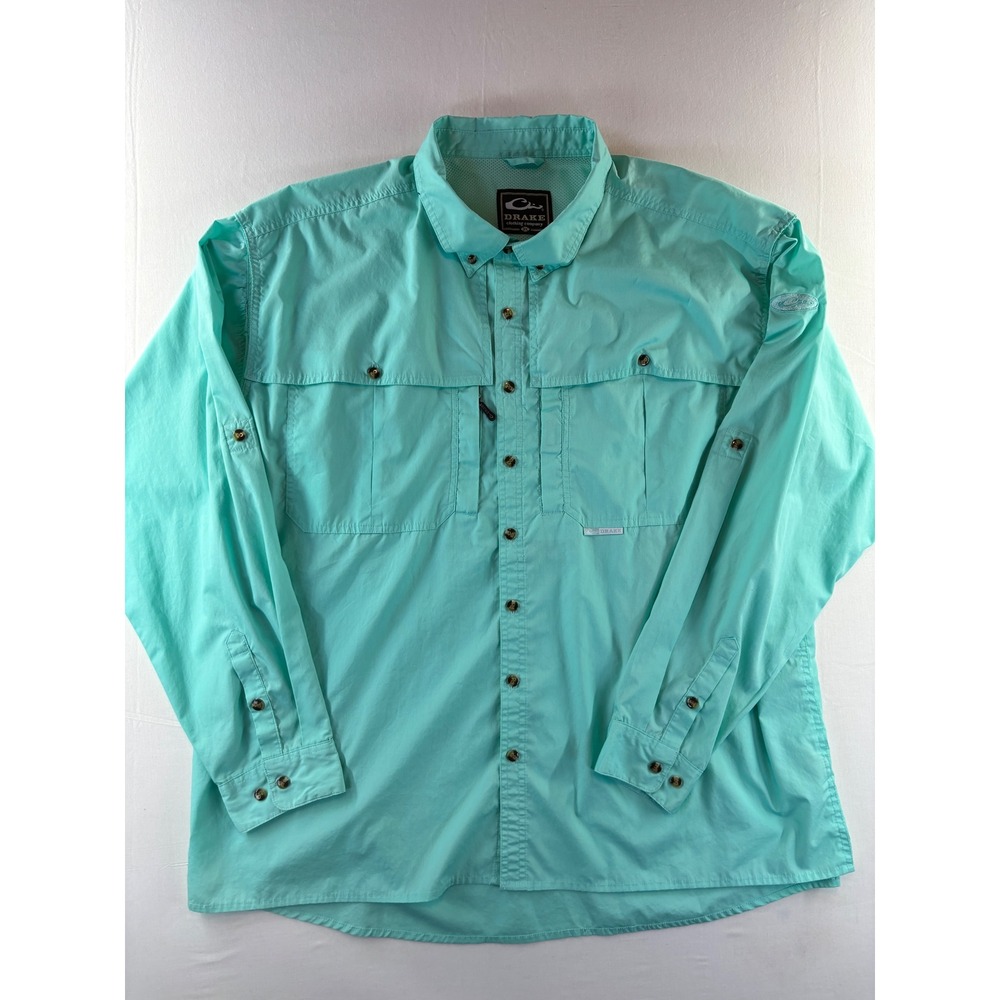 Drake Clothing Company Mens 3X Fishing Shirt Aqua Turquoise Long Sleeve Vented